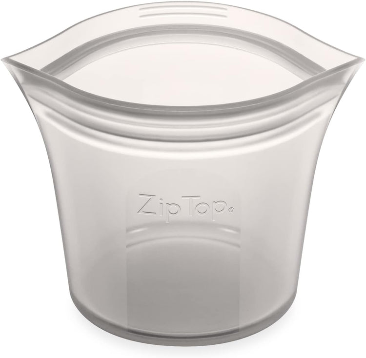 Zip Top Reusable Food Storage Bags | Short Cup [Gray] | Silicone Meal Prep Container | Microwave, Dishwasher and Freezer Safe | Made in the USA