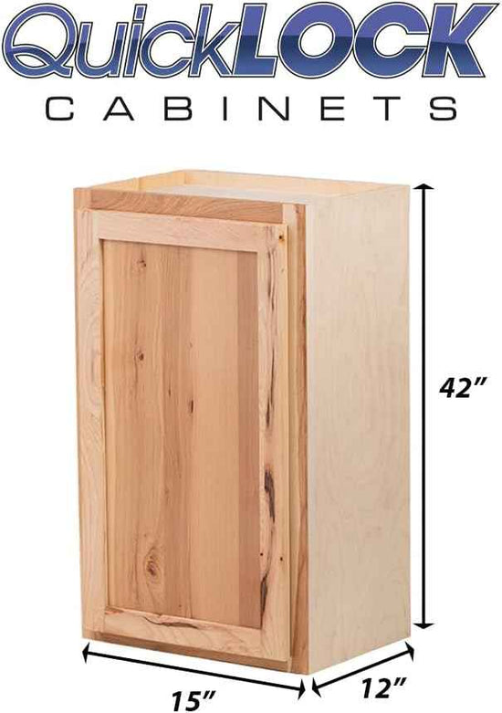 Quicklock RTA (Ready-to-Assemble) 42" Tall Wall Kitchen Cabinets - Shaker Style | 100% Hardwood | Made in America | Soft Close Hardware (Rustic Hickory, 12" D x 15" W x 42" H)