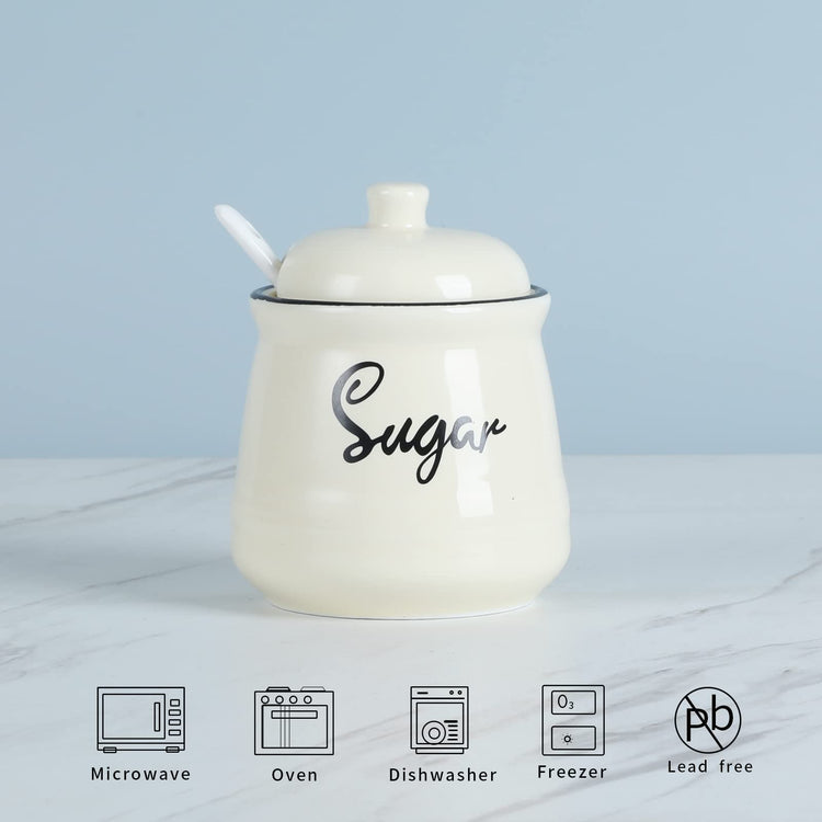 Farmhouse Porcelain Sugar Bowl with Lid and Spoon 12oz