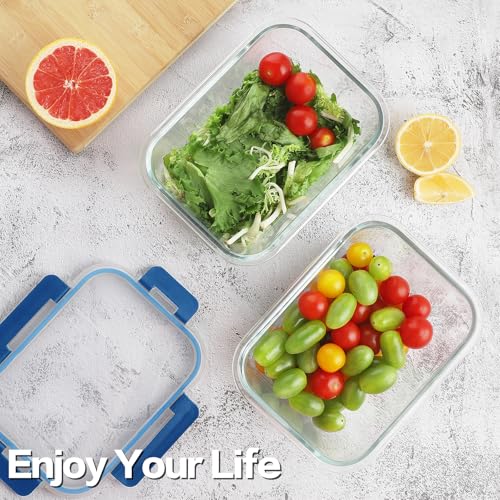 8 Pack 36oz Large Glass Meal Prep Containers with Leak Proof Snap (Deep Blue / 8 Pack 36oz)