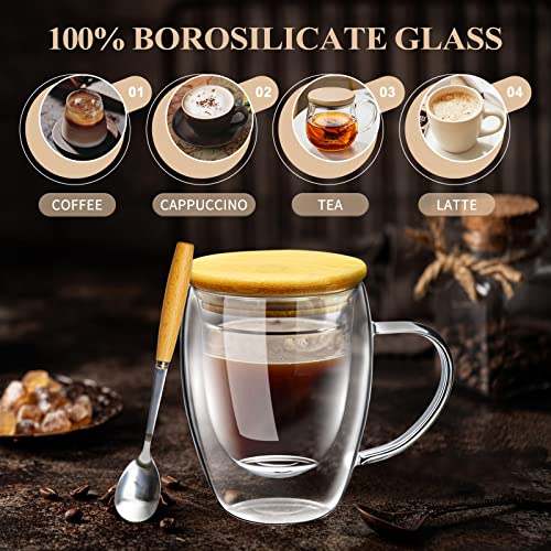 Glass Coffee Cups with Bamboo Lids (2 Count (Pack of 1))