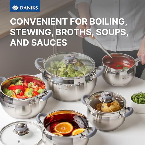 Modern 11 Piece Stainless Steel Cookware Set with Glass Lids (11 Count)
