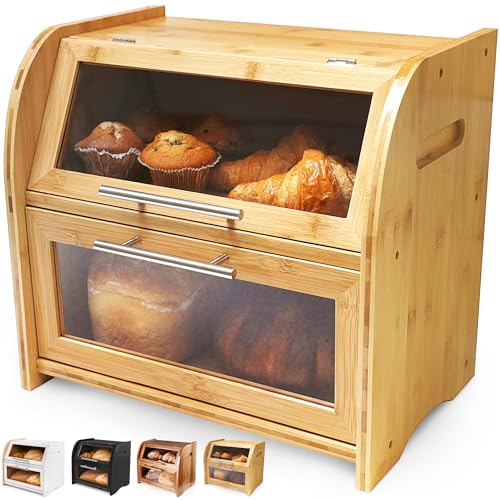 Arise Bamboo Wooden Bread Box for Kitchen Countertop (Natural)