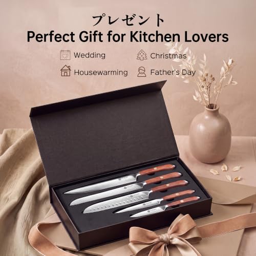 5 PCS Japanese Kitchen Knife Set with Ergonomic Rosewood Handle (5 Count)
