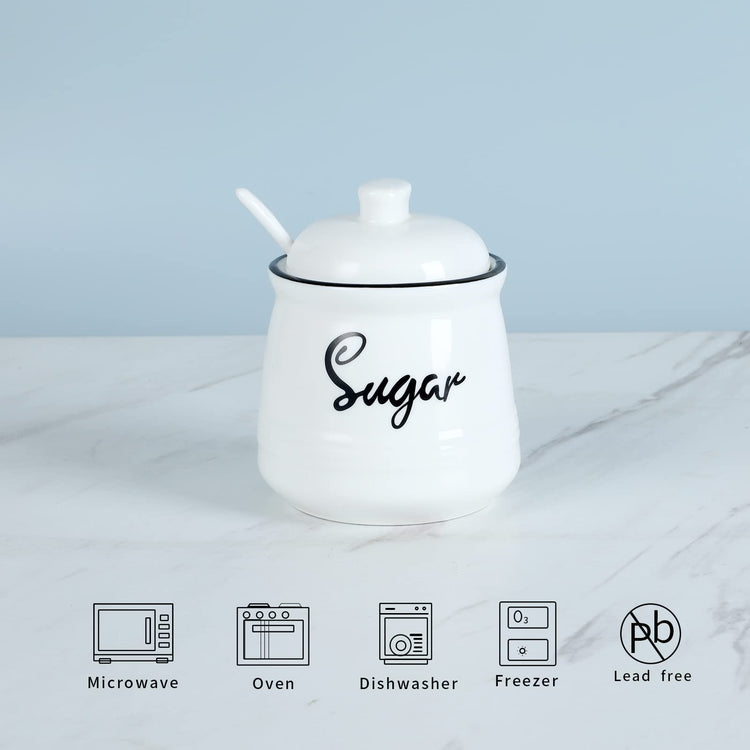 Farmhouse Porcelain Sugar Bowl with Lid and Spoon 12oz