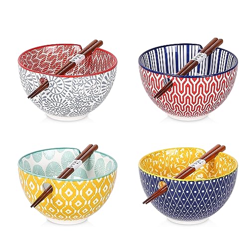 Ceramic Ramen Bowls Set (6 inch, 4pcs / Assorted Colors)