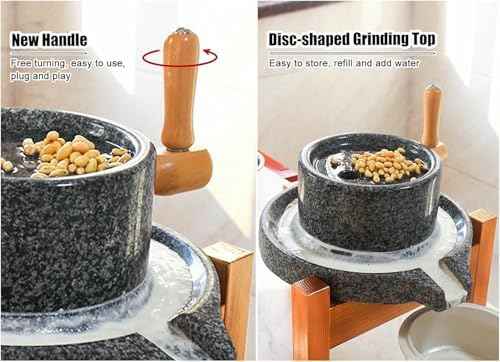 Natural Granite Stone Grinder - Hand Mill for Wheat, Nutmeg, Beans & SES - Dry/Wet Pulverizer with Wooden e - tial Classic Kitchen Tool