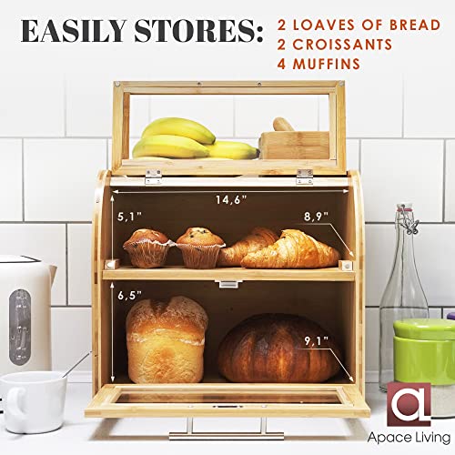 Arise Bamboo Wooden Bread Box for Kitchen Countertop (Natural)