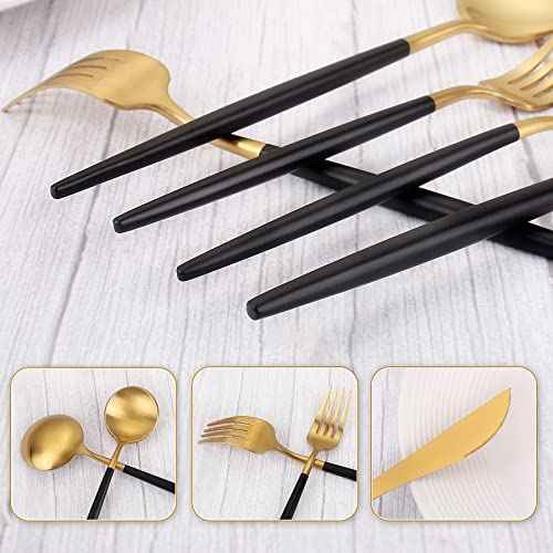 Matte Gold Silverware Set With Black Handle (8 Count)