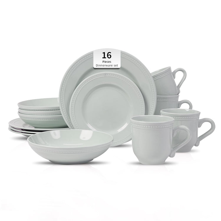HomeVSS 16 Piece Pearl Dots Stoneware Dinnerware Set