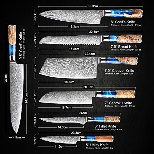 SENKEN 7 Piece Damascus Kitchen Knife Set (7 Count)