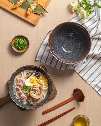 Large Japanese Ramen Bowl Set of 4 (Peacock Tail-4 Bowl Set)