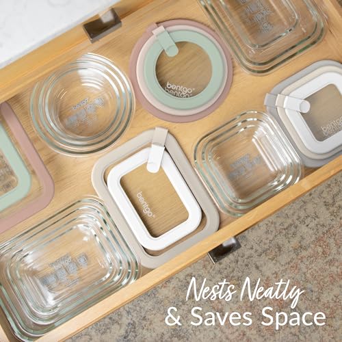 Signature Glass Food Storage Containers with Lids (10-Piece Set (White Stone))