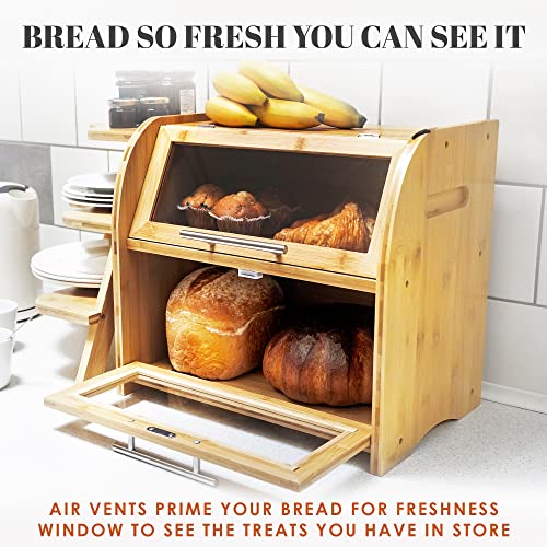 Arise Bamboo Wooden Bread Box for Kitchen Countertop (Natural)