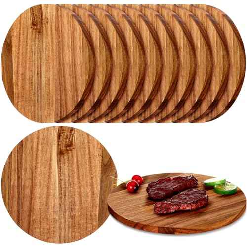 10 Pack 12" Acacia Wooden Round Cutting Boards Bulk 0.6 Inch Thick Round Charcuterie Board Smooth Surface Multipurpose Chopping Serving Tray for Pizza Fruit Vegetables Bread (10 Count)