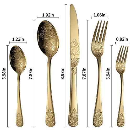 Gold Silverware Set 40 Pieces Stainless Steel Flatware Set Service for 8 Cutlery Utensil Sets Include Knives Forks Spoons for Kitchen Home Restaurant (4 Count)