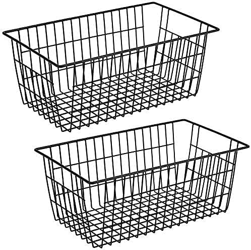 Farmhouse Large Wire Organizer Storage Bins Freezer Food Storage Basket for Kitchen Cabinets (2 Count)