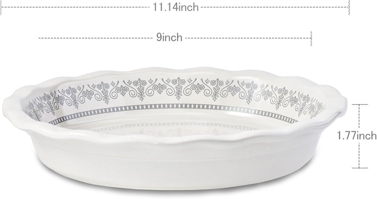 Ceramic Pie Pans for Baking, 9 Inch Porcelain Pie Pan Pie Dish, Round Pie Plate for Apple Pie, Quiche, Pot Pies, Tart（White）