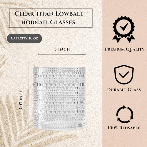 Plastic Hobnail Drinking Glasses Set of 6 Tritan Lowball Cups 10oz