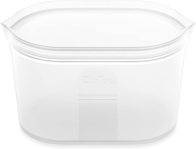 Zip Top Reusable Food Storage Bags | Large Dish [Frost] | Silicone Meal Prep Container | Microwave, Dishwasher and Freezer Safe | Made in the USA
