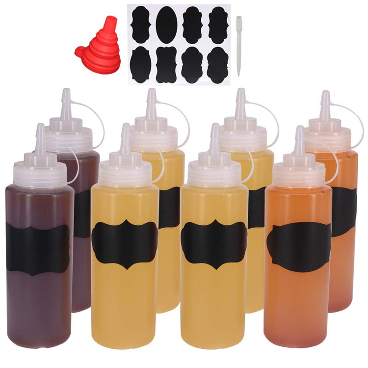 8 Pack 16 oz Plastic Squeeze Condiment Bottles with Cap Lids (8 Count)