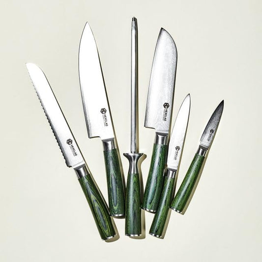Green 6 Piece Japanese Damascus Stainless Steel Knife Set (6 Count)