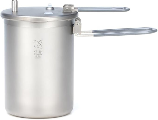 Keith Titanium Ti6302 Micro Pressure Cooker – Ultralight Multifunctional Outdoor Cooker for Rice, Soup & Meals – Based on Award-Winning Ti6300 – Pure Titanium – 900ml Inner + 1100ml Outer Pots