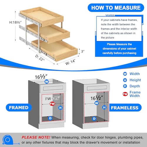 3 Tier Pull Out Cabinet Organizer with Soft Close (14''W x22''D / 3 Tiers)