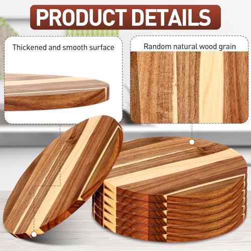 6 Pack 12" Acacia Wooden Round Cutting Boards Bulk 0.6 Inch Thick Round Charcuterie Board Smooth Surface Multipurpose Chopping Serving Tray for Pizza Fruit Vegetables Bread (6 Count)