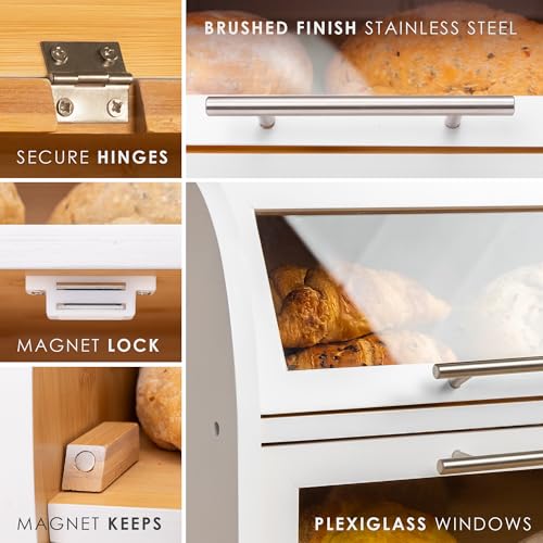 Arise Bamboo Wooden Bread Box for Kitchen Countertop (White)