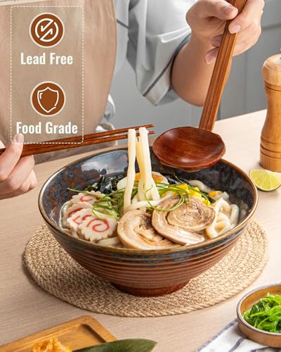 Large Japanese Ramen Bowl Set of 4 (Peacock Tail-4 Bowl Set)