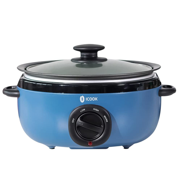 USC-65-OP001BL 6.5 Quart Slow Cooker,Aluminium Sear/Sauté Stew Pot Stovetop safe,Dishwasher Safe,Glass Lid,Adjustable Temp,Food Warmer(Blue)