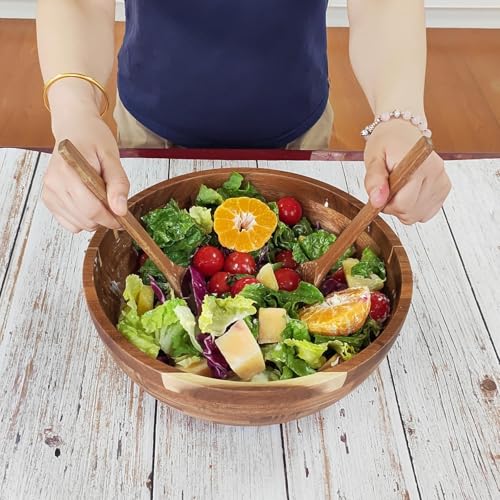Salad Bowls Wood Salad Bowl Set with Lid 11.8 Inch Large Wooden Bowls Set Acacia Wood Serving (11.8 Inch Large Wooden Bowls)