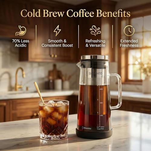 Airtight Cold Brew Coffee Maker Pitcher (Black / 34 Ounces)