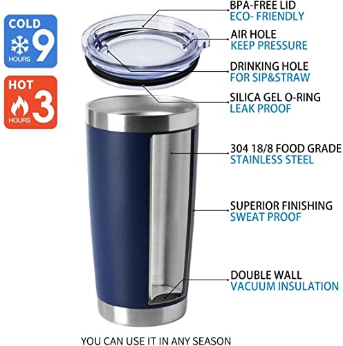 20oz Tumblers Stainless Steel Mugs with Lid Double Wall Vacuum Insulated Coffee Cups for Cold & Hot Drinks (Navy-A / 12 Count (Pack of 1))