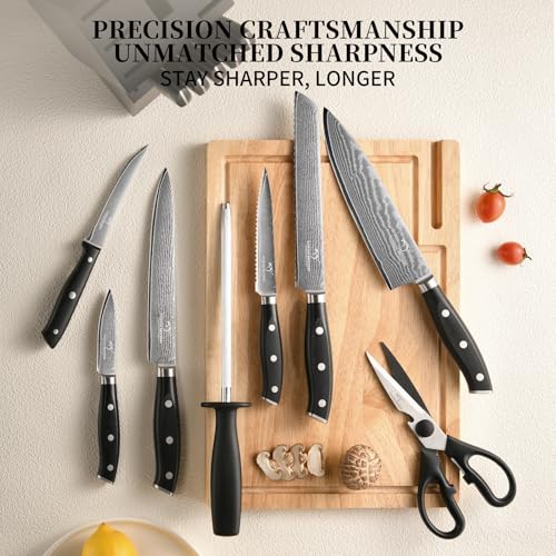 Damascus Kitchen Knife Set 14 Pieces with Shears & Sharpener