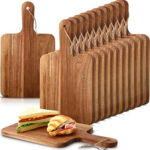 16 Pcs Acacia Wood Cutting Board with Handles Bulk (16 Count)