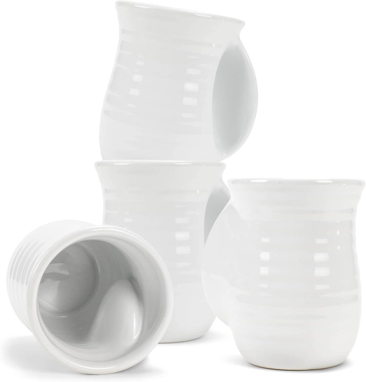 Elanze Designs Ribbed 14 ounce Ceramic Stoneware Handwarmer Mugs Set of 4, White