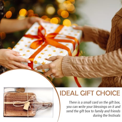 16set Acacia Wood Charcuterie Board with Knife Wooden Serving Tray with Groove Acacia Wood Cutting Board with Card and Gift Box for Wedding Baby Shower Housewarming Gift (16 Count)
