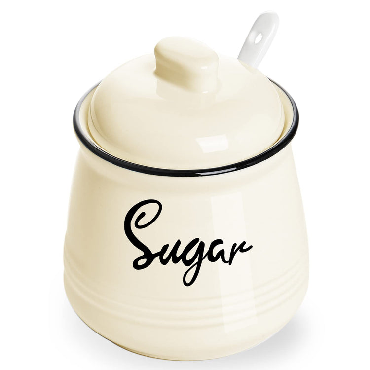 Farmhouse Porcelain Sugar Bowl with Lid and Spoon 12oz