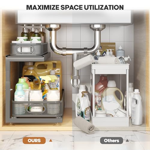 2 Pack 21.3 IN Depth Under Sink Organizer With Next (Gun Gray / 2 Pack-21.3"Dx11.8"-16.5"H)