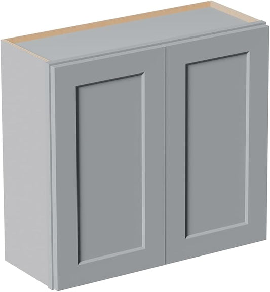 36 Inch Laundry Room Cabinets Wall Mounted, Solid Wood Over The Toilet Storage Cabinet, Bathroom Organizer Cabinets with 2 Door & Shelves, Easy to Assemble for Kitchen, Garage - Dark Gray