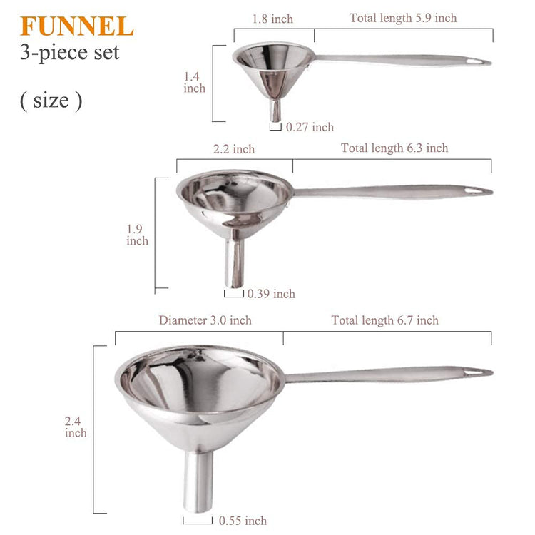 Small Funnels for Filling Bottles Stainless Steel Kitchen Funnels (3 Count)