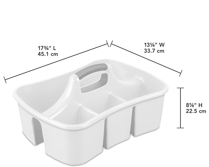 Sterilite 6 Pack Divided Ultra Caddy, Plastic Portable Storage to Hold Bathroom and Cleaning Supplies, White - 5 Large Compartment Organizer