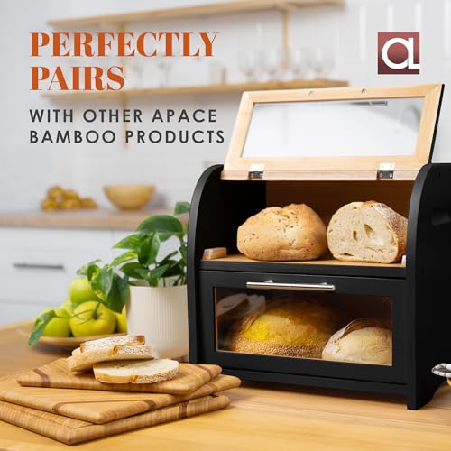 Arise Bamboo Wooden Bread Box for Kitchen Countertop (Black)