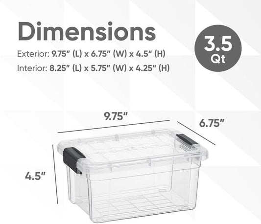 Superio Clear Storage Bins with Lids, Stackable Storage Box with Latches and Handles, Extra Small, 4 Pack 3 Quart