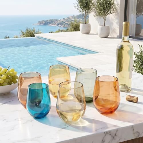 European Style Shatterproof Tritan Stemless Wine Glasses (6 Count)
