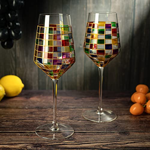 Renaissance Stained Wine Glasses Set of 2 Festive Colorful Coffee Cups