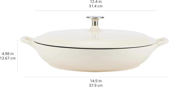Amazon Basics Enameled Cast Iron Covered Round Casserole Skillet with Lid for Oven, 3.3-Quart, White - Nestoria