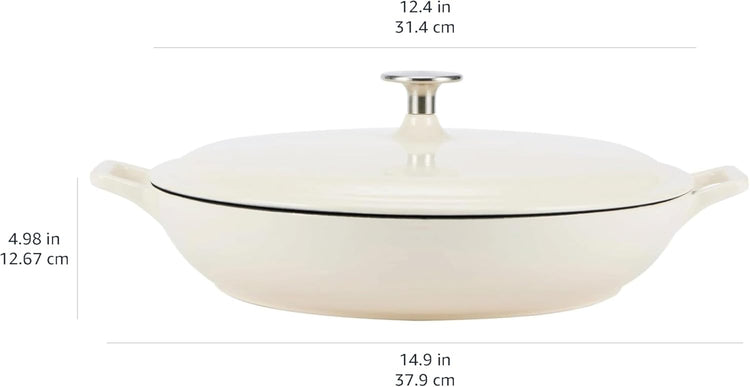 Amazon Basics Enameled Cast Iron Covered Round Casserole Skillet with Lid for Oven, 3.3-Quart, White - Nestoria